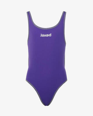 costume rosso e blu da bambina in mat. sintetico da nuoto