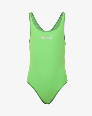 costume rosso e blu da bambina in mat. sintetico da nuoto
