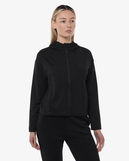 schwarzes Damen-Sweatshirt aus synthetischem Material für Fitness