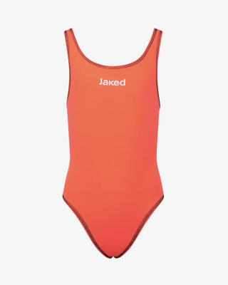 costume rosso e blu da bambina in mat. sintetico da nuoto