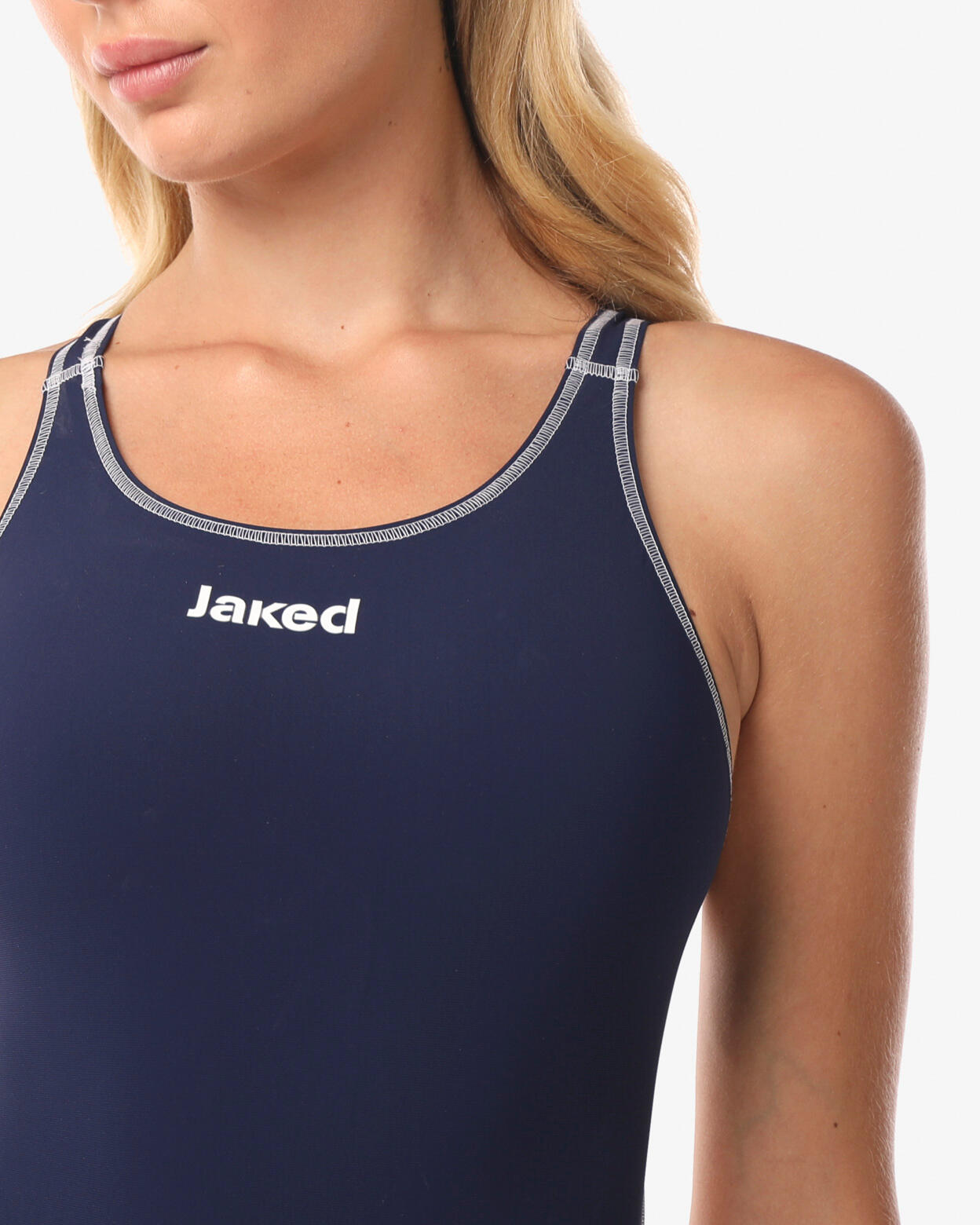 Bañador de mujer azul marino en material sintético para natación. 4/5