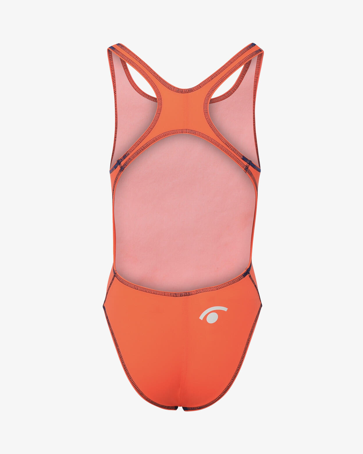 Traje de baño sintético para niñas en color naranja fluorescente y azul. 3/4