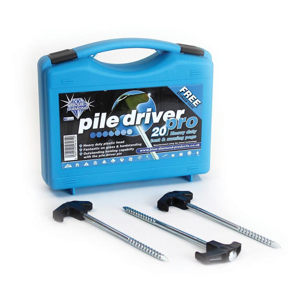 BLUE DIAMOND Blue Diamond Pile Driver Pro Heavy-Duty Tent Pegs 20 Pack with Storage Case