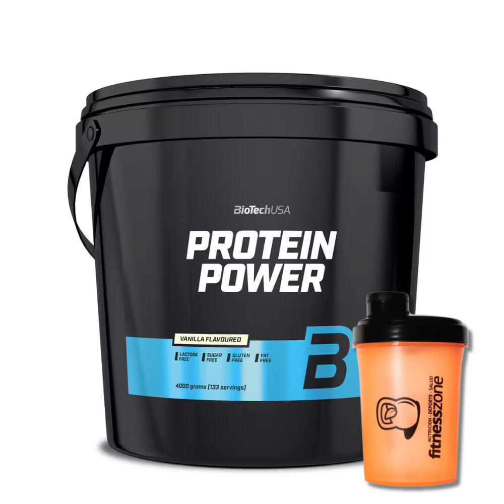 BIOTECHUSA Protein Power 4 Kg - Fresa - Plátano + ¡SHAKER Fitnesszone de REGALO!