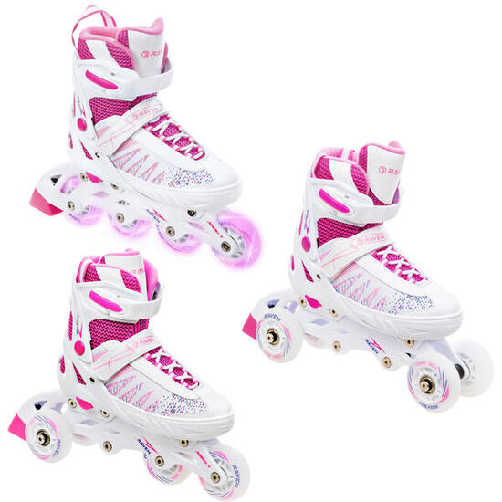 Patines ajustables 3en1 Grace Blanco/Rosa Ruedas LED