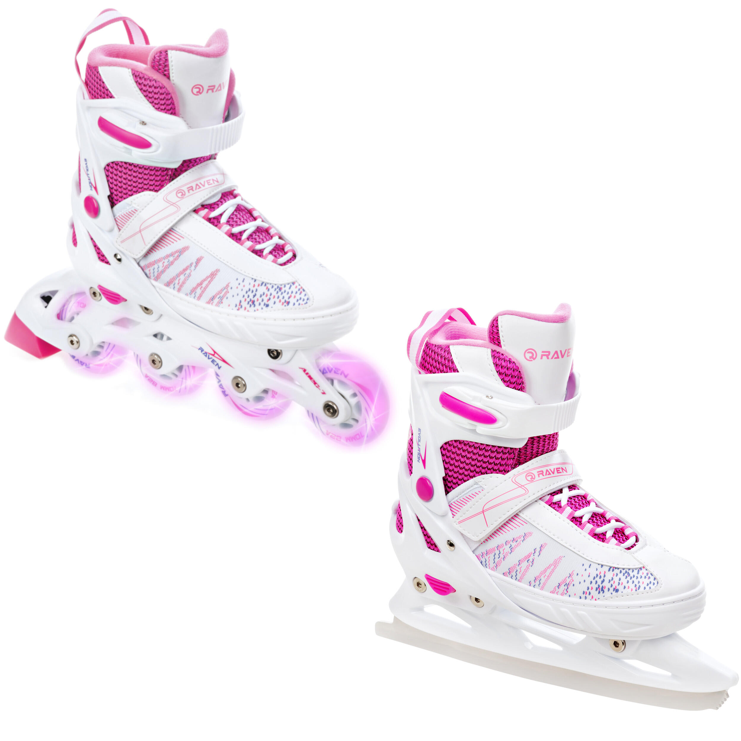 Pattini a rotelle regolabili 2in1 Grace Bianco/Rosa Ruote a LED 1/7