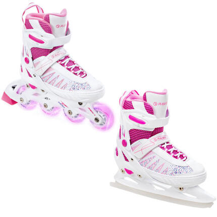 Patines Ajustables 2en1 Grace Blanco/Rosa Ruedas LED