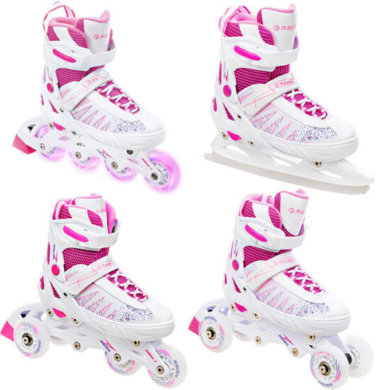 Patines Ajustable 4en1 Luminoso Ruedas Grace Blanco/Rosa