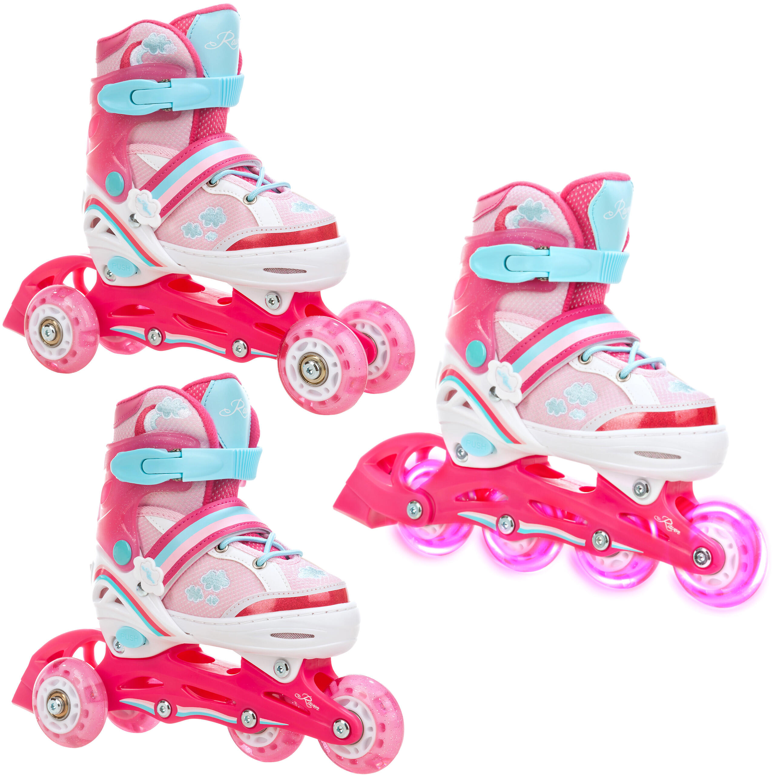 RAVEN 3-in-1 Skeelers met lichtgevende-wielen LED Zoya Wit/Roze