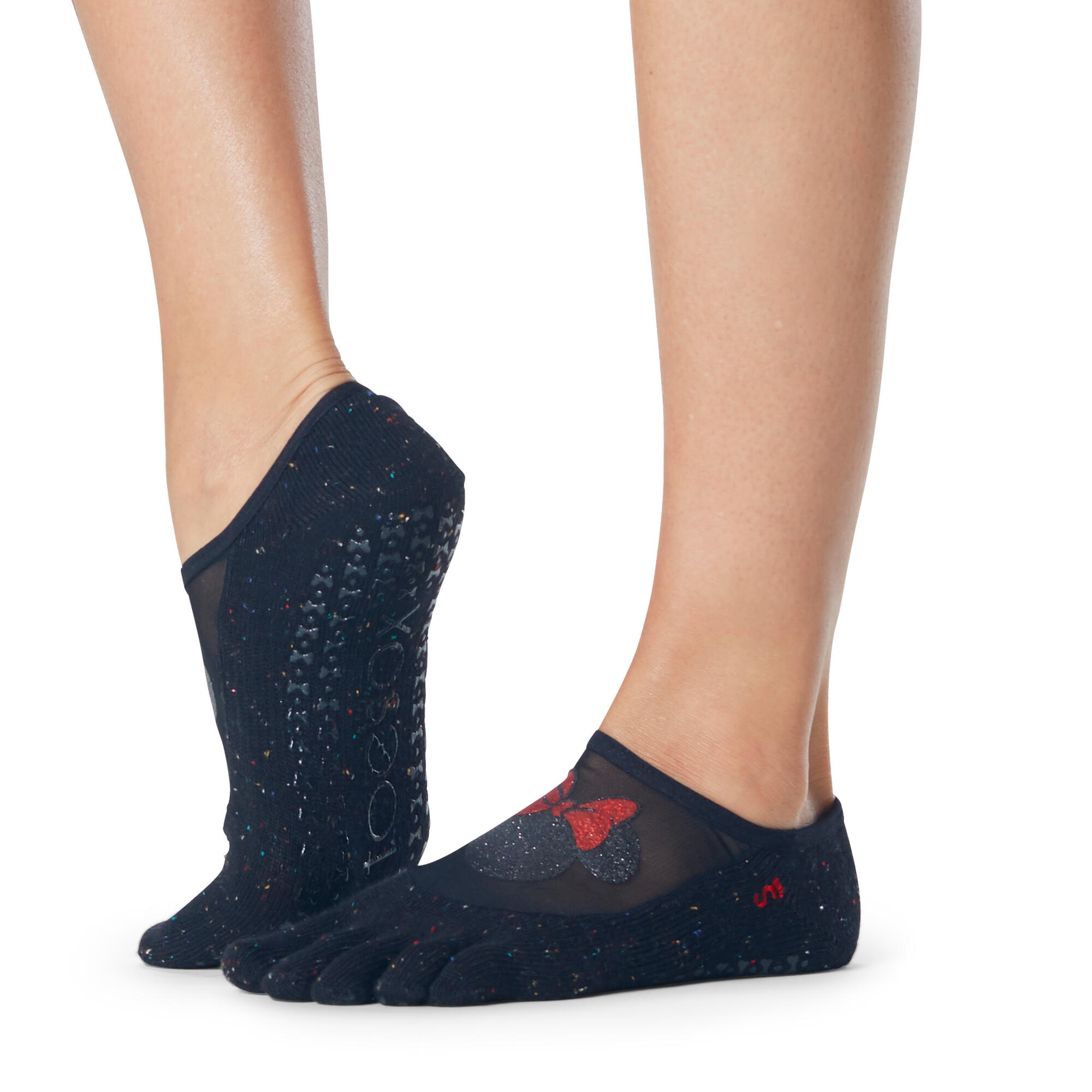 TOESOX Womens/Ladies Luna Confetti Minnie Mouse Disney Toe Socks (Black/Charcoal