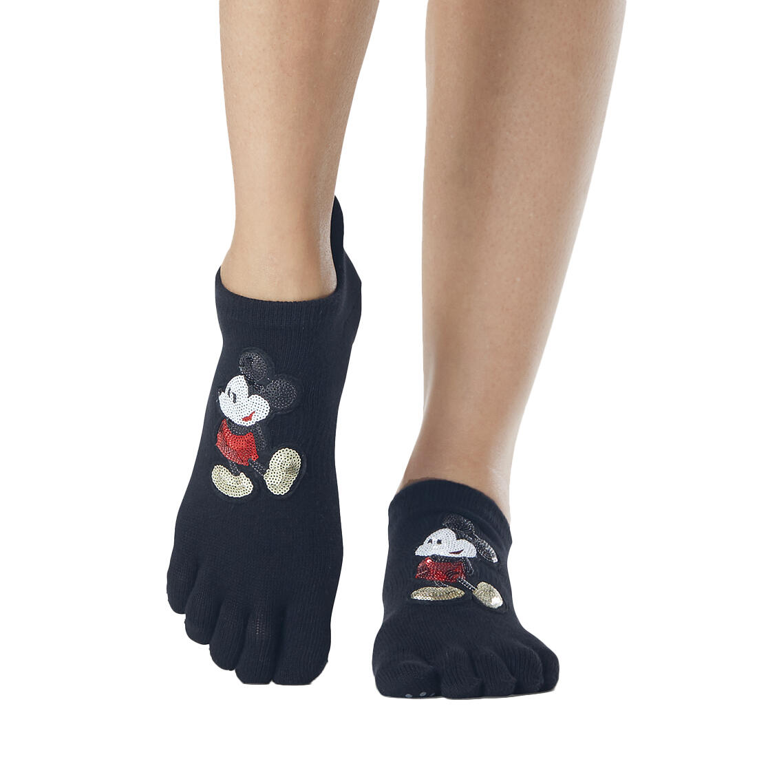TOESOX Womens/Ladies Mickey Mouse Disney Sequins Toe Socks (Black/Red/White)
