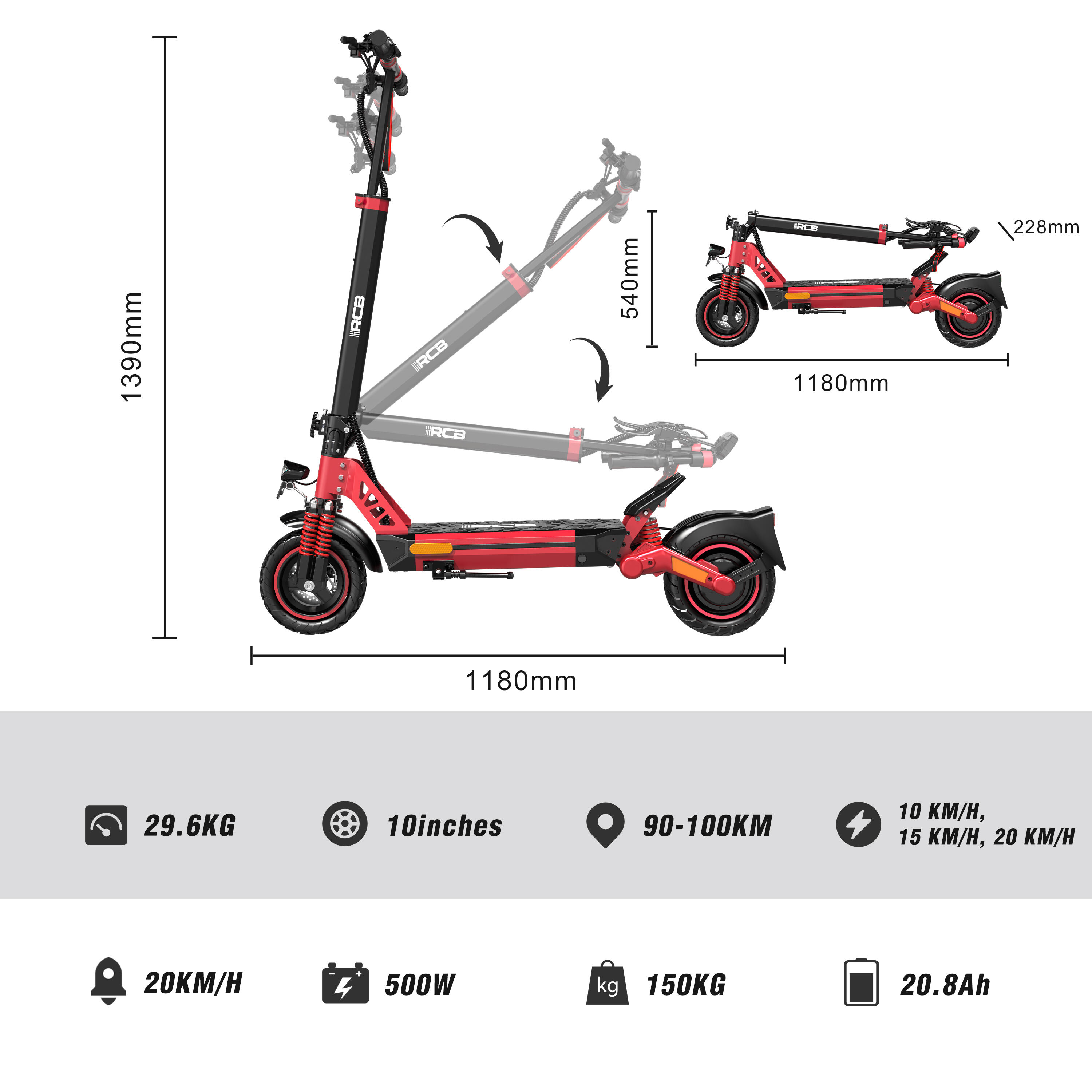 E-Scooter mit Straßenzulassung (ABE) 90-100KM RCB-D5 20.8Ah 6/8
