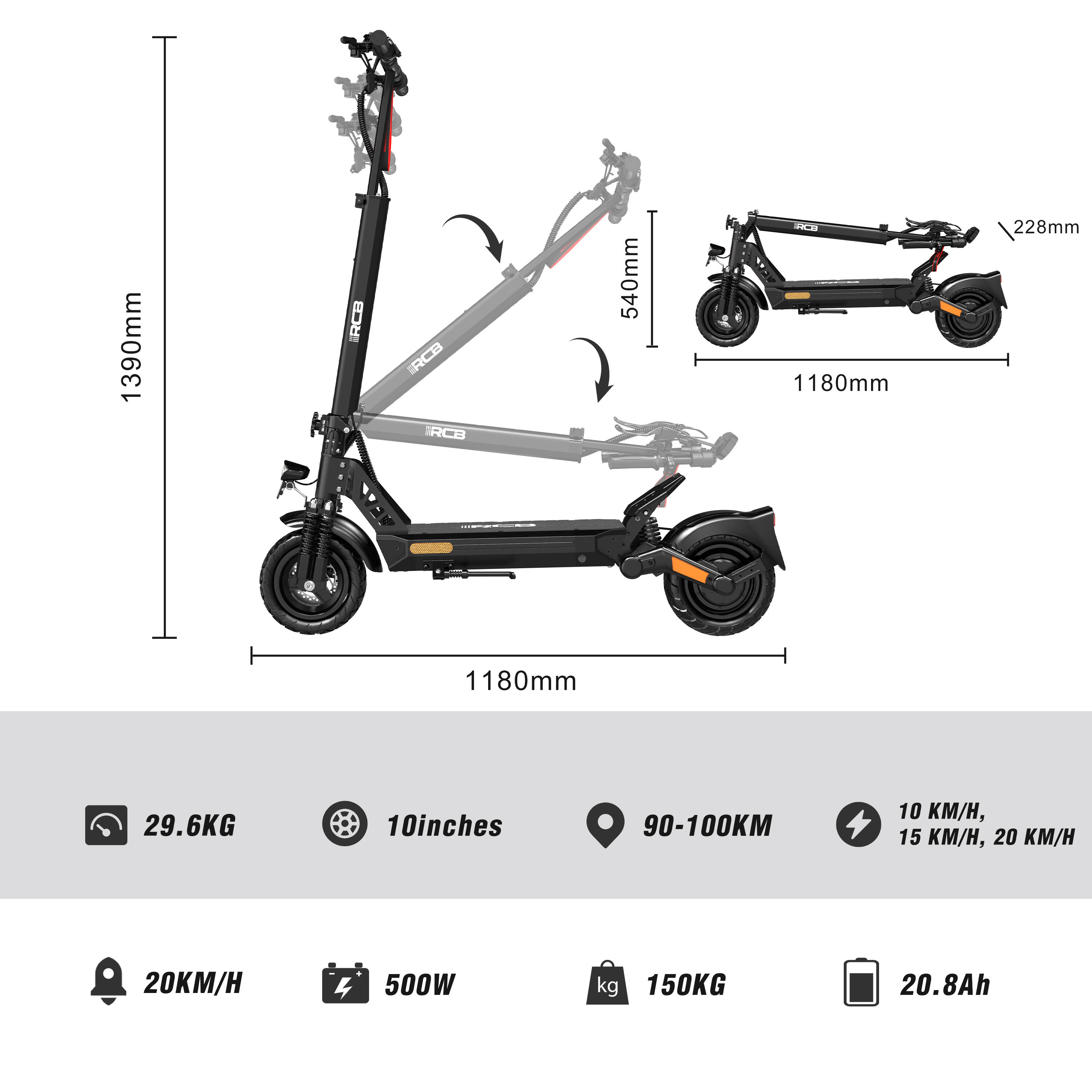 Hulajnoga elektryczna dla dorosłych 500W 20.8Ah 90-100km RCB-D5 5/8
