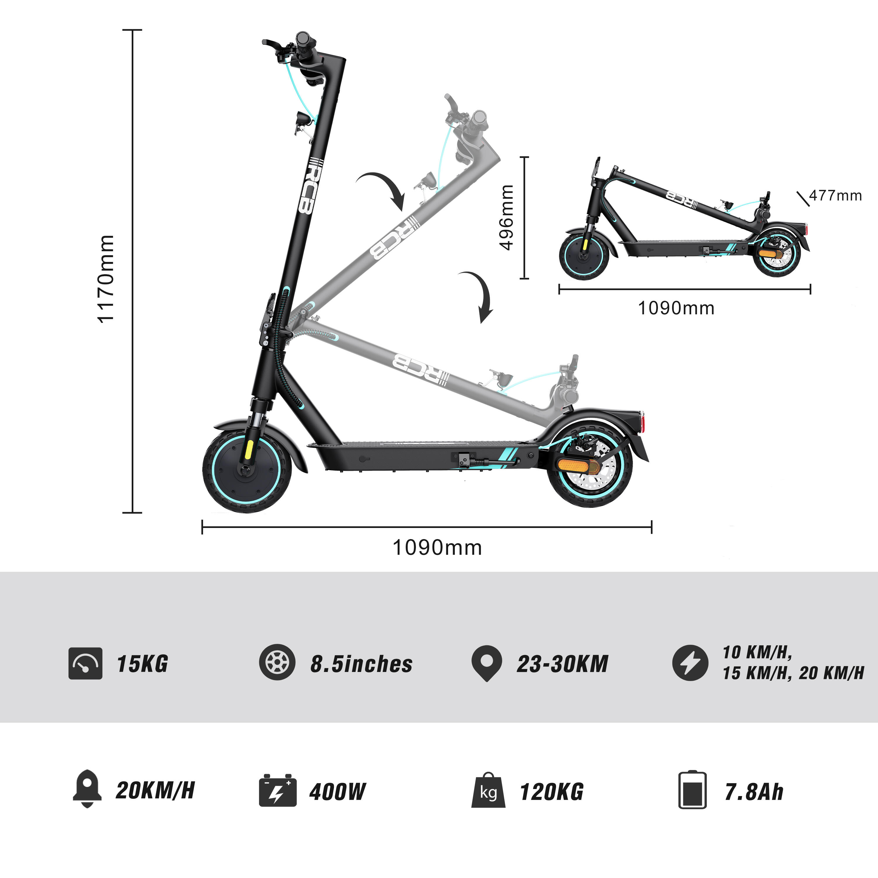 E-Scooter mit Straßenzulassung (ABE)RCB-EV85F 6/7