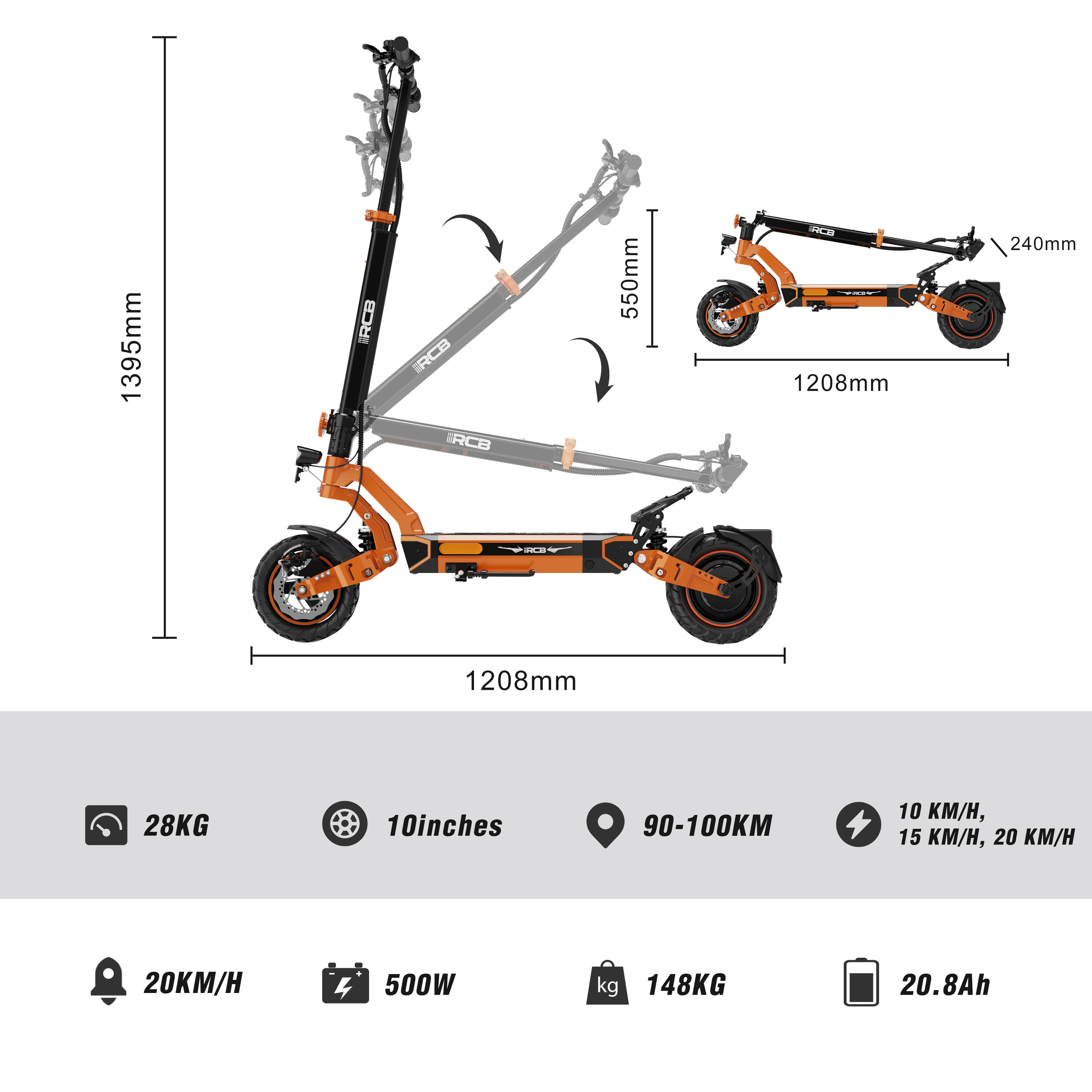 E-Scooter mit Straßenzulassung (ABE) 90-100KM RCB-D7-20.8Ah 6/8