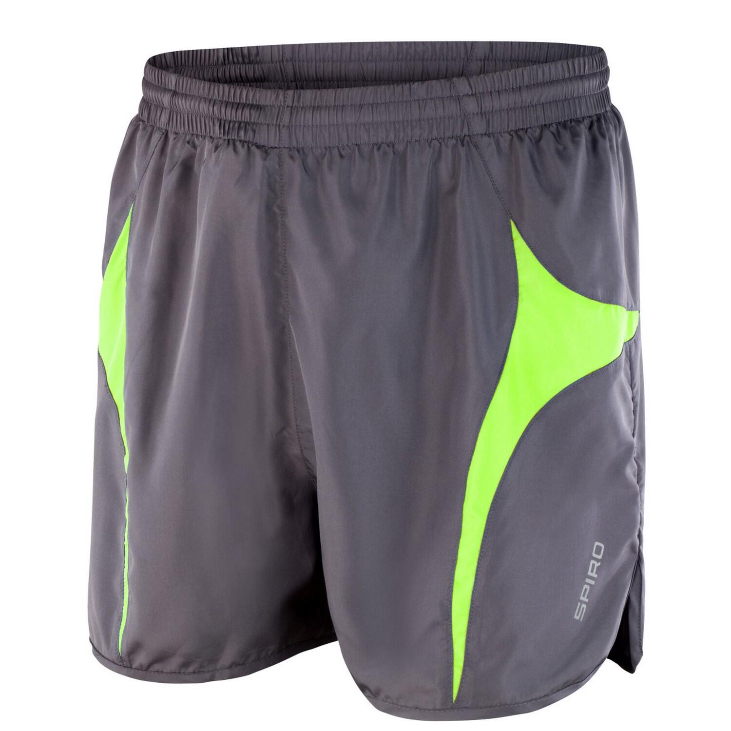 SPIRO Mens MicroLite Running Shorts (Grey/Lime)