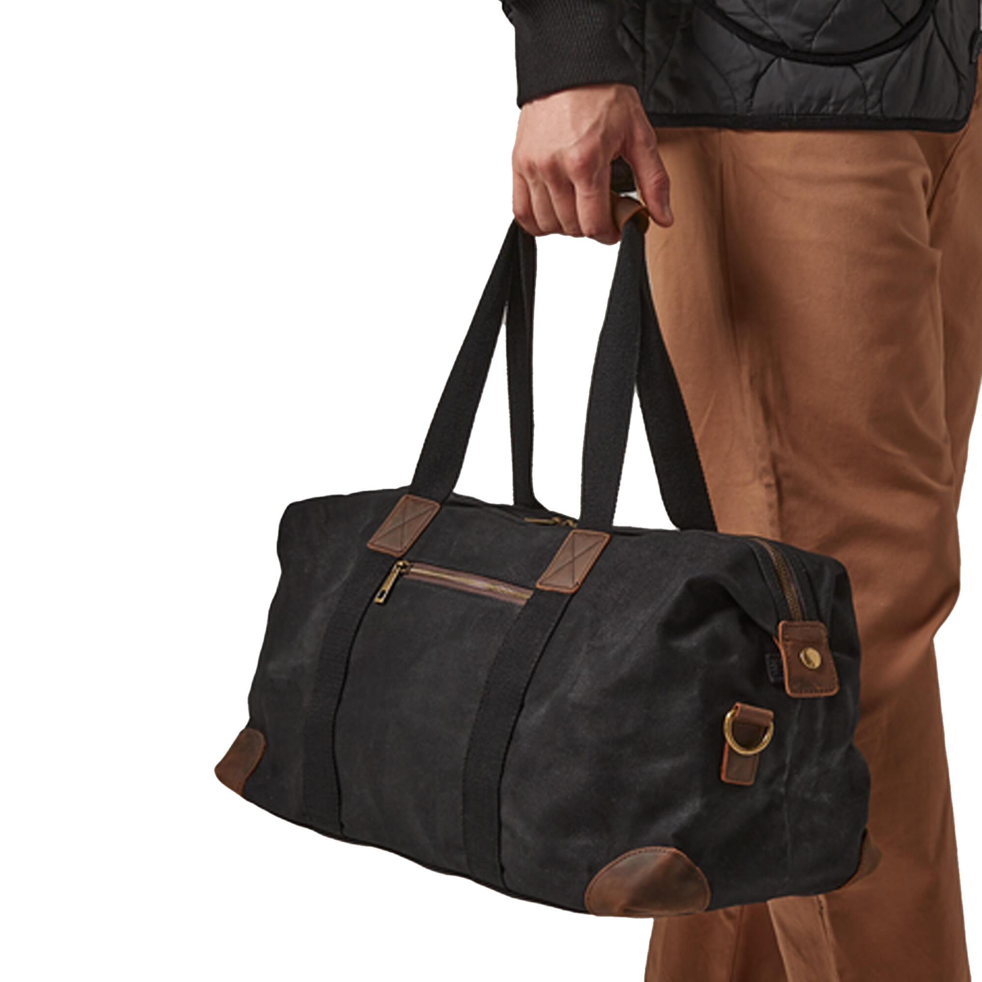 Heritage Leather Accented Waxed Canvas Holdall (Black) 2/2