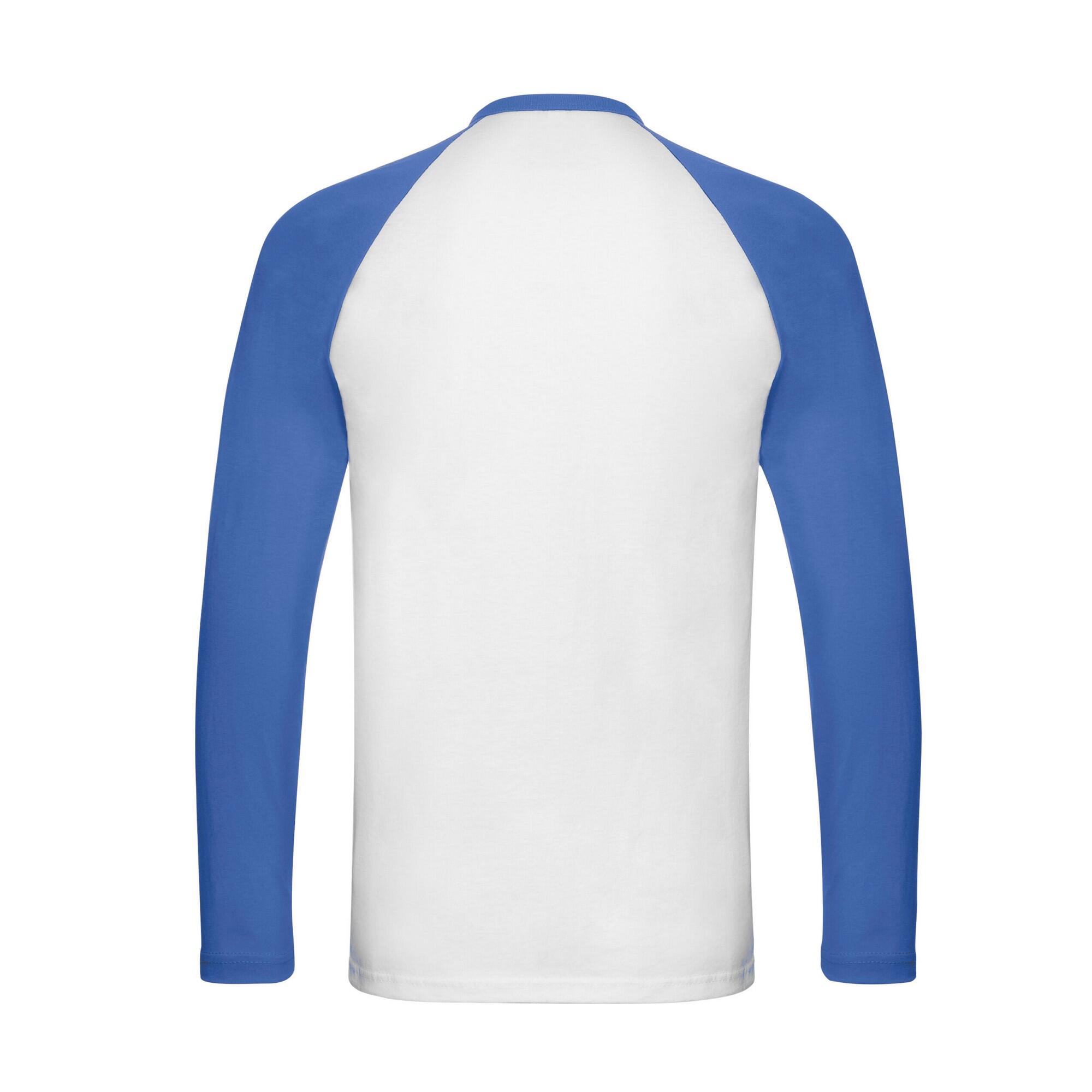 Camiseta Baseball de Manga Larga para Hombre Blanco, Azul Real 2/3