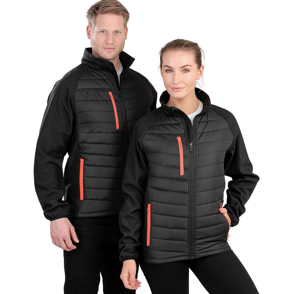 Mens Black Compass Padded Soft Shell Jacket (Black/Orange) 3/4