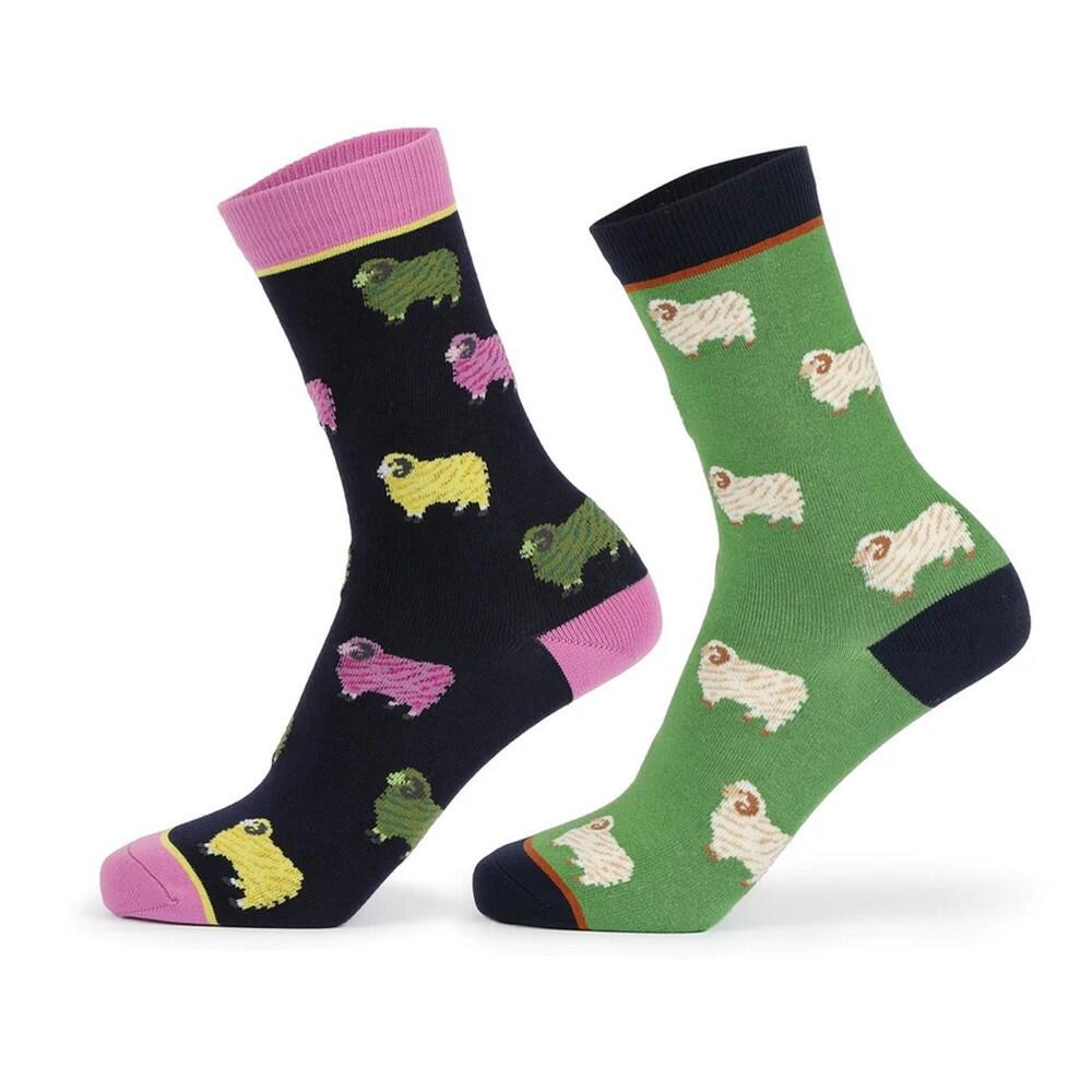 AUBRION Womens/Ladies Sheep Bamboo Socks (Pack of 2) (Green/Black/Pink)