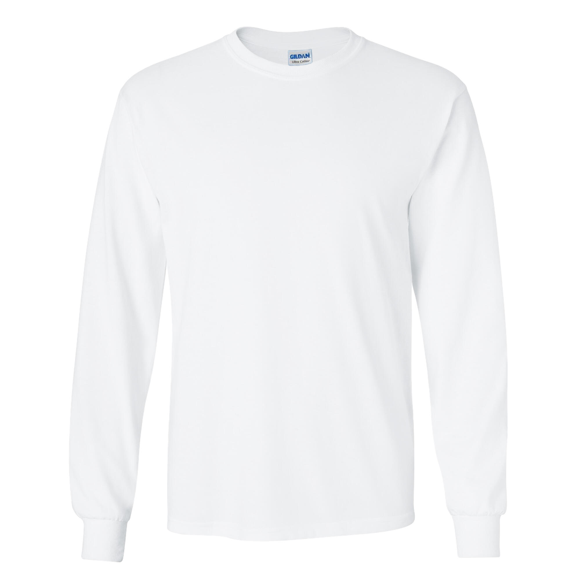 GILDAN Mens Plain Crew Neck Ultra Cotton Long Sleeve TShirt (White)