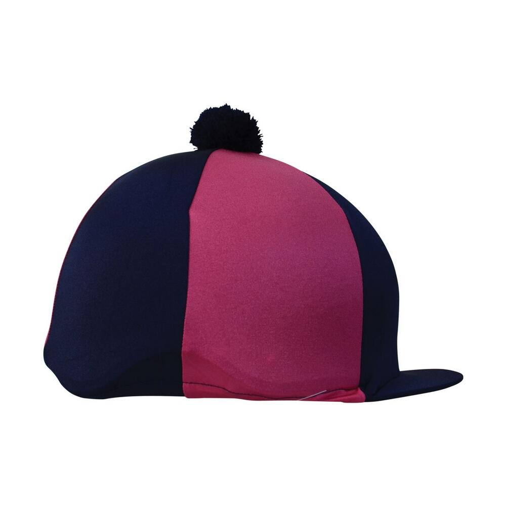 HY Two Tone Lycra Hat Silk With Bobble (Navy/Pink)