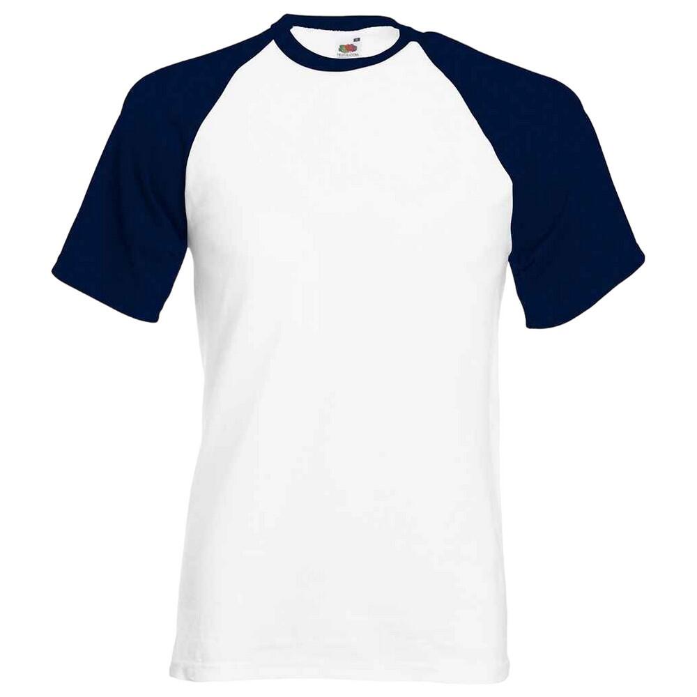 FRUIT OF THE LOOM Unisex Adult Contrast Panel Baseball TShirt (White/Deep Navy)