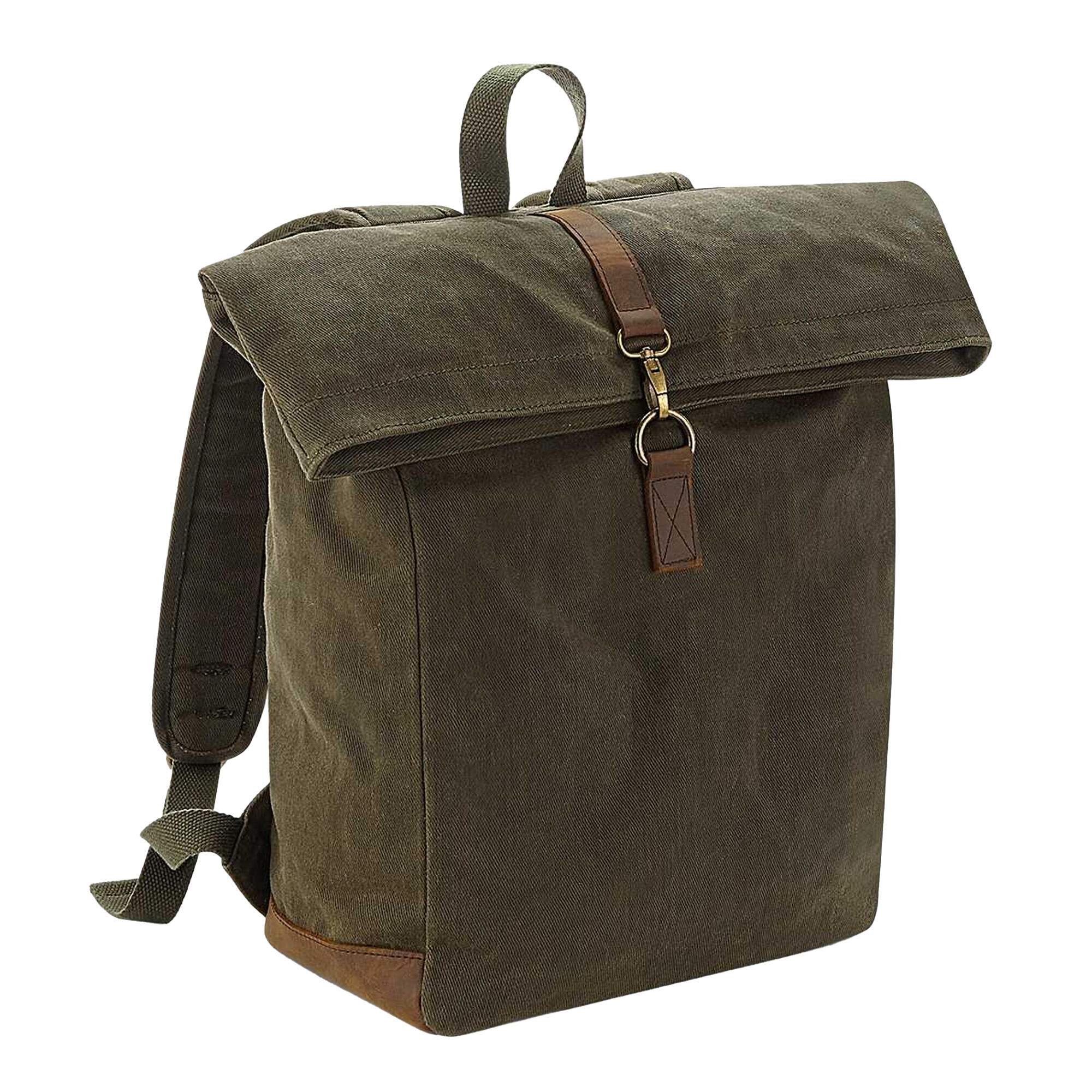 QUADRA Heritage Waxed Canvas Leather Accent Backpack (Olive Green)