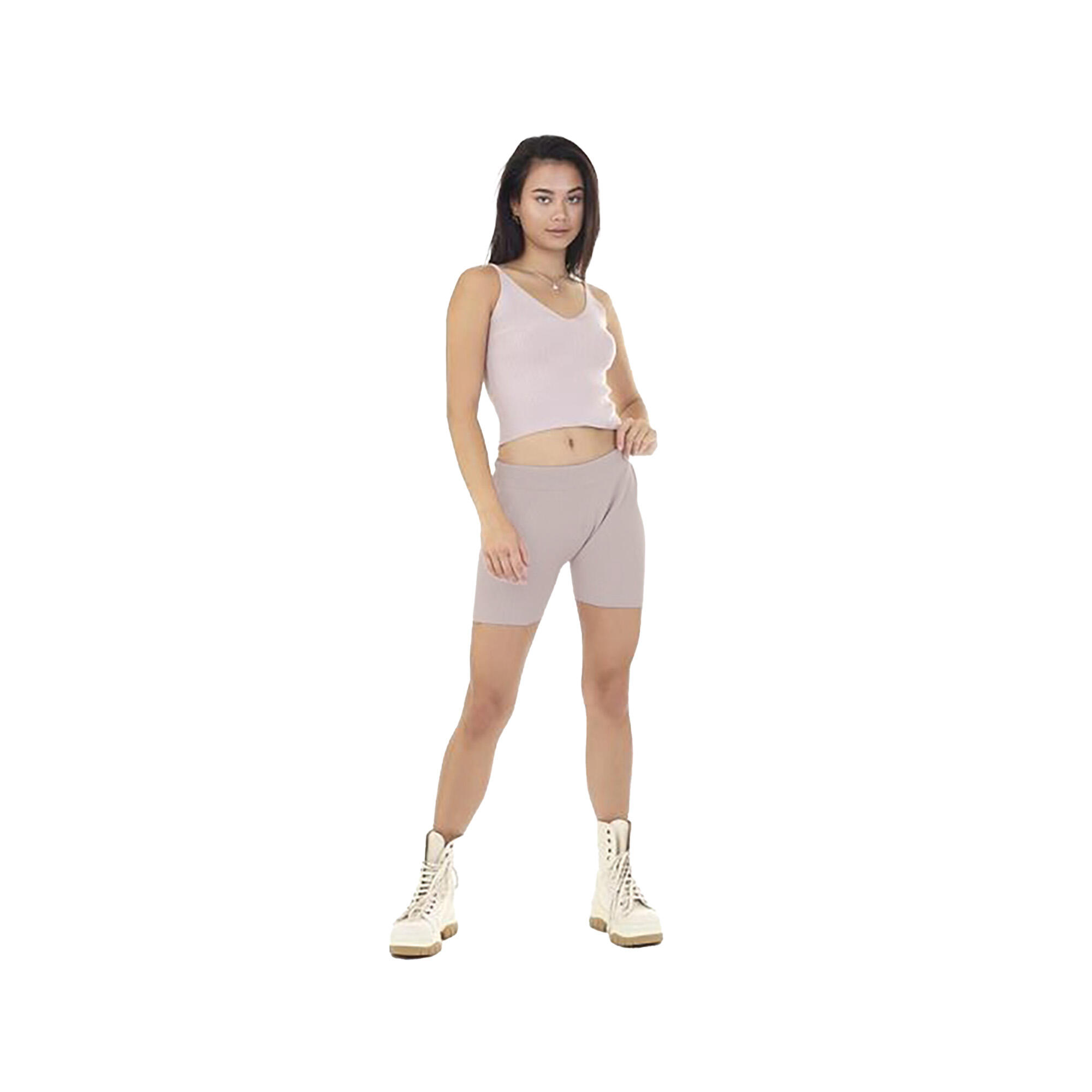 Womens/Ladies Rib Knit Shorts (Dusty Pink) 2/3