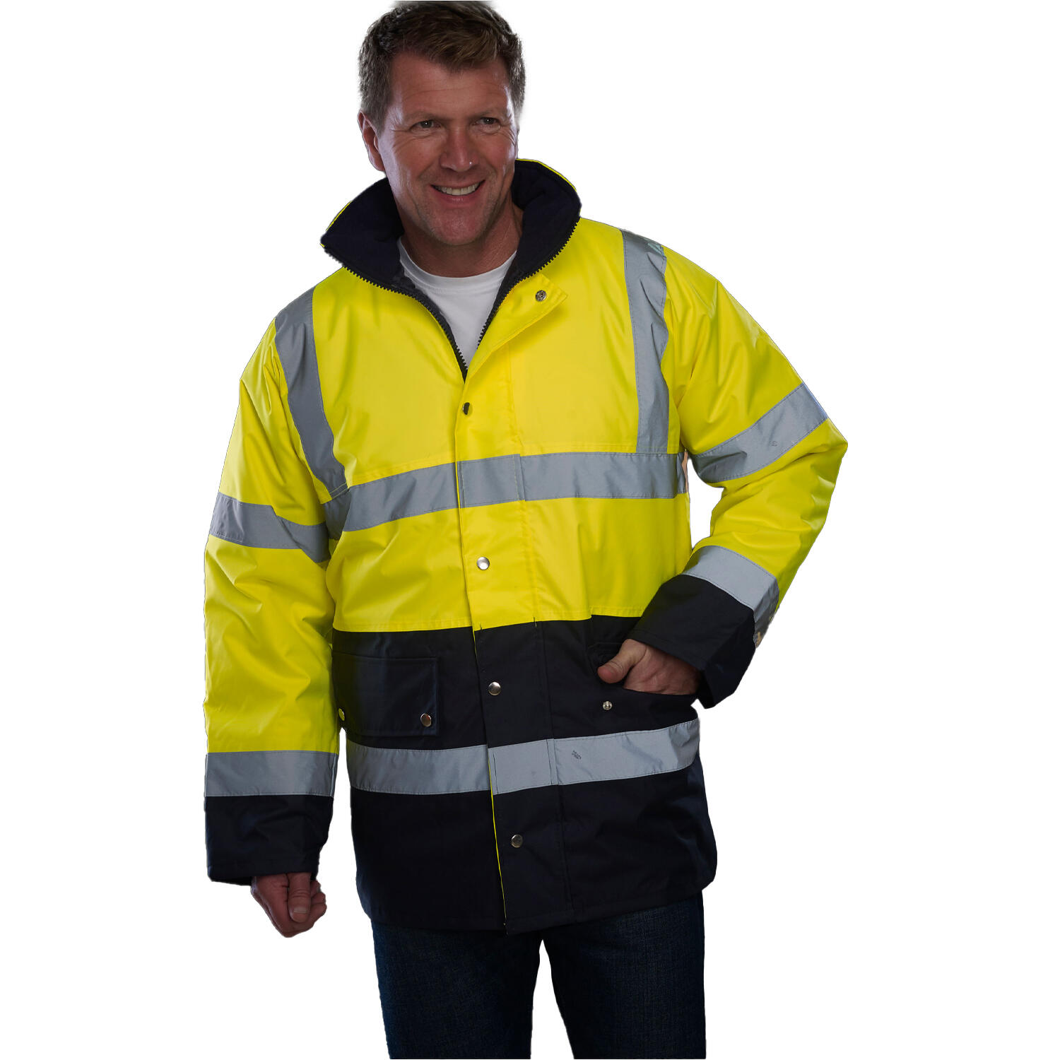 Unisex Adult Motorway Two Tone HiVis Jacket (Yellow/Navy) 2/2