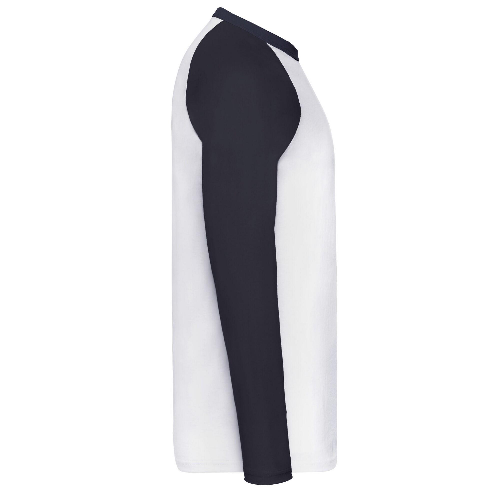 Camiseta Baseball de Manga Larga para Hombre Blanco, Marino Intenso 3/3