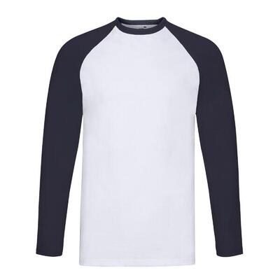 Heren baseball tshirt met lange mouwen (witte/diepe marine)