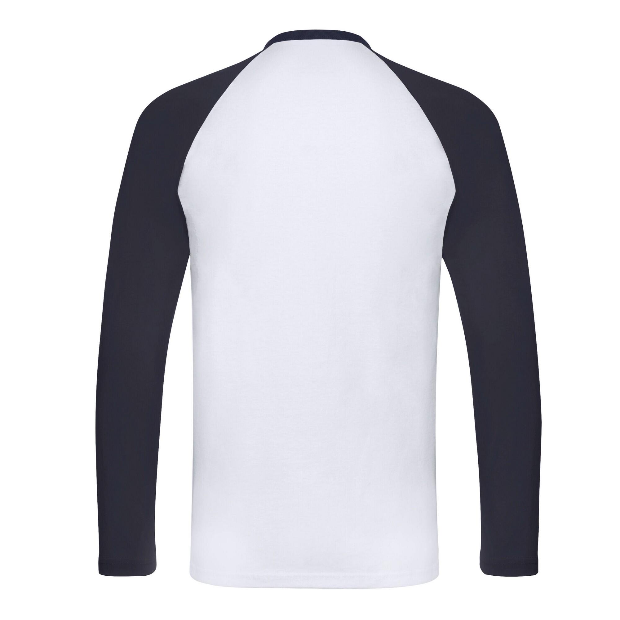Camiseta Baseball de Manga Larga para Hombre Blanco, Marino Intenso 2/3