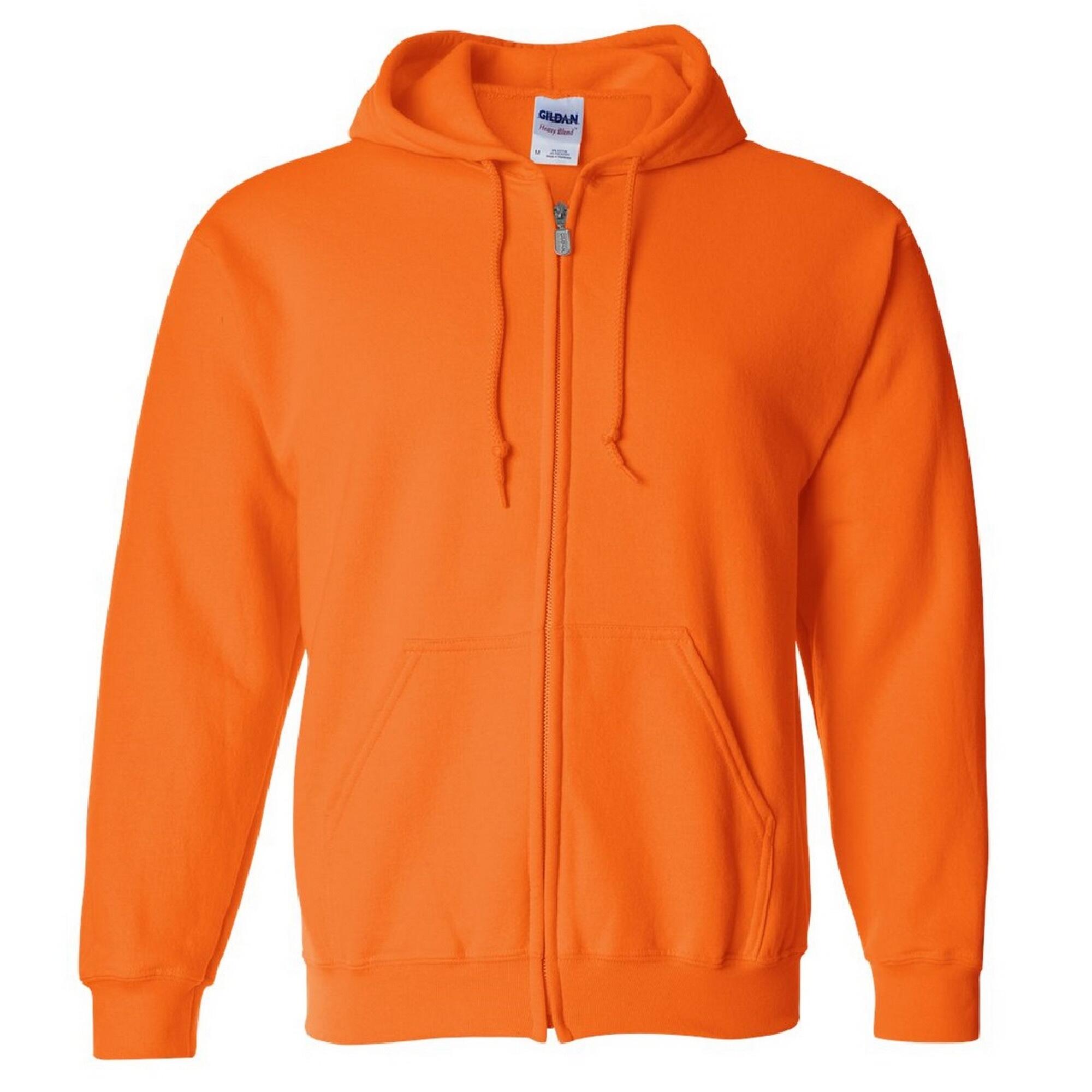 GILDAN Heavy Blend Unisex Adult Full Zip Hooded Sweatshirt Top (Safety Orange)