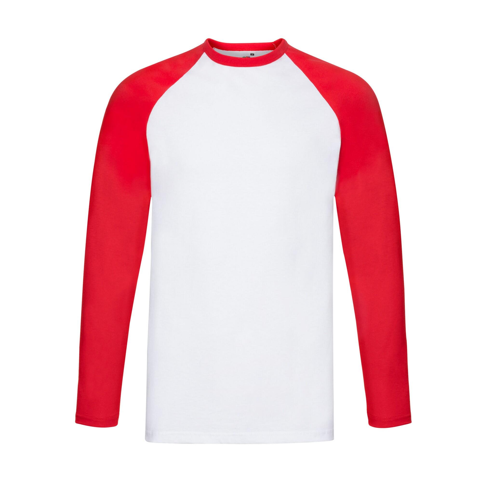 FRUIT OF THE LOOM Heren Baseball Tshirt met lange mouwen (Wit/rood)