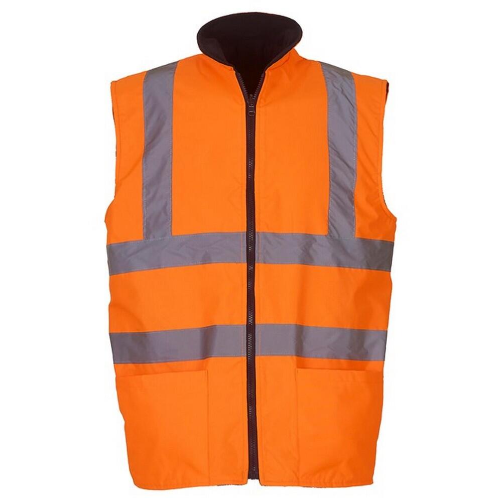 Unisex Adult HiVis Fleece Reversible Body Warmer (Orange) 1/1