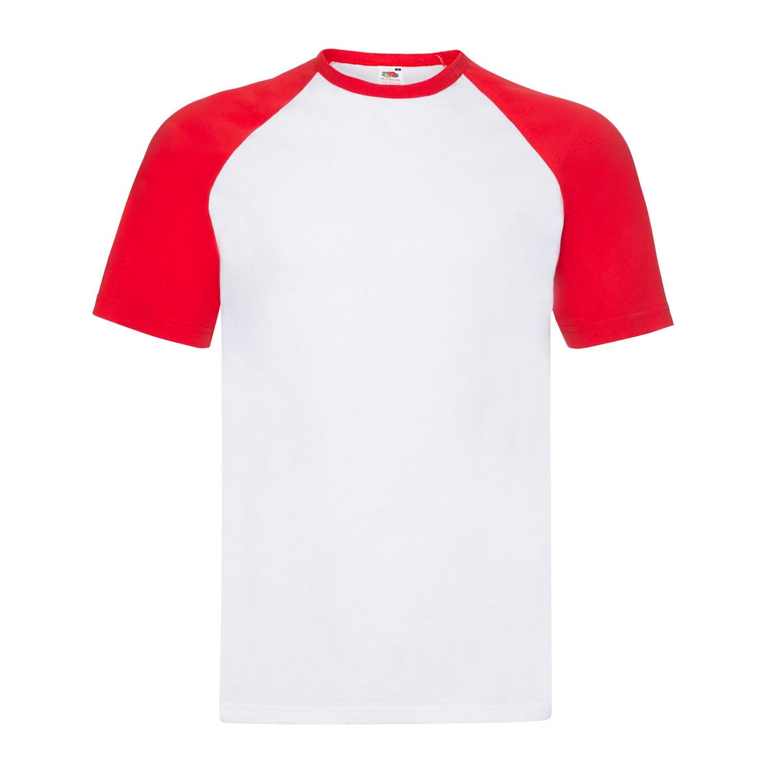 FRUIT OF THE LOOM Unisex Adult Contrast Panel Baseball TShirt (White/Red)