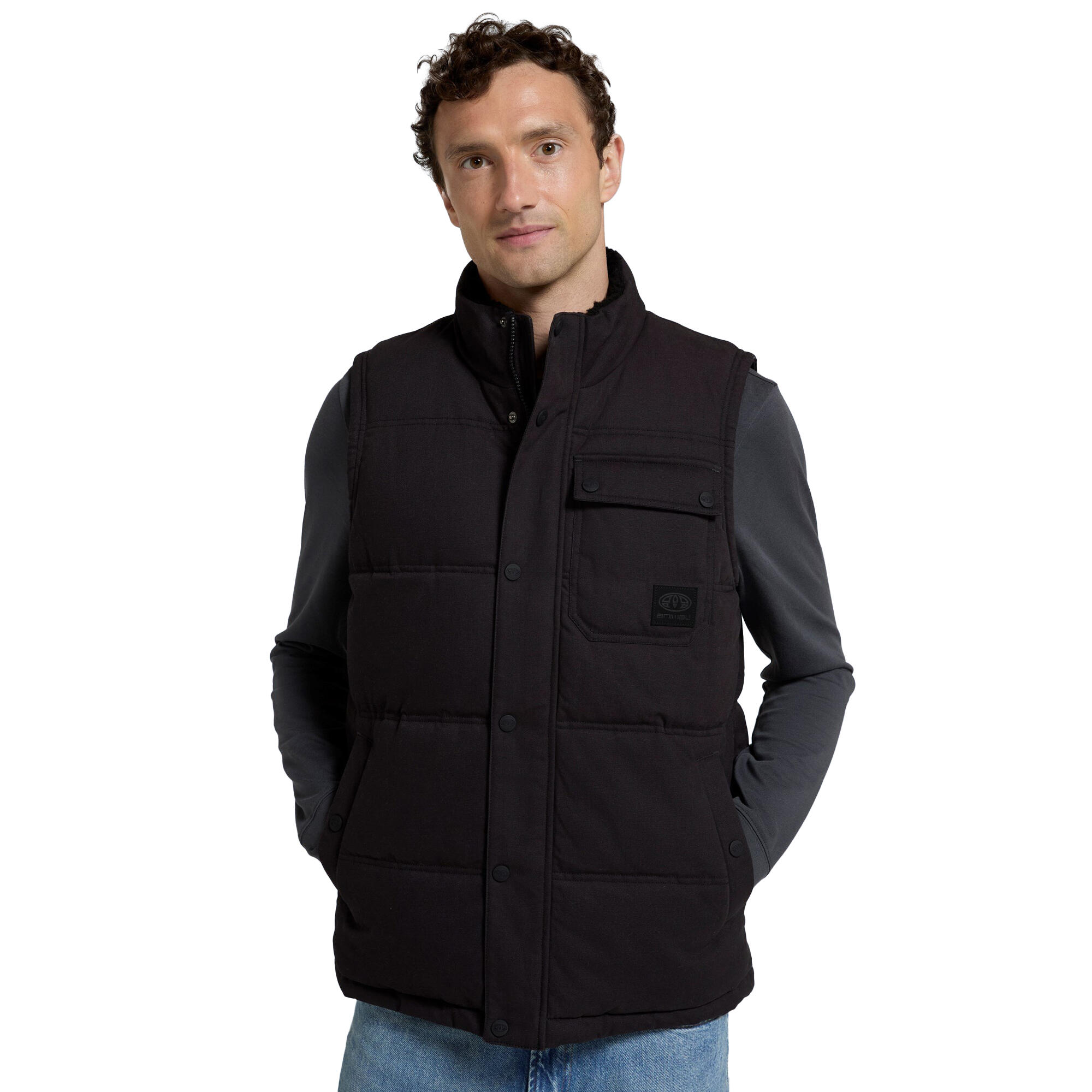Mens Fistral Quilted Borg Lined Gilet (Black) 1/3