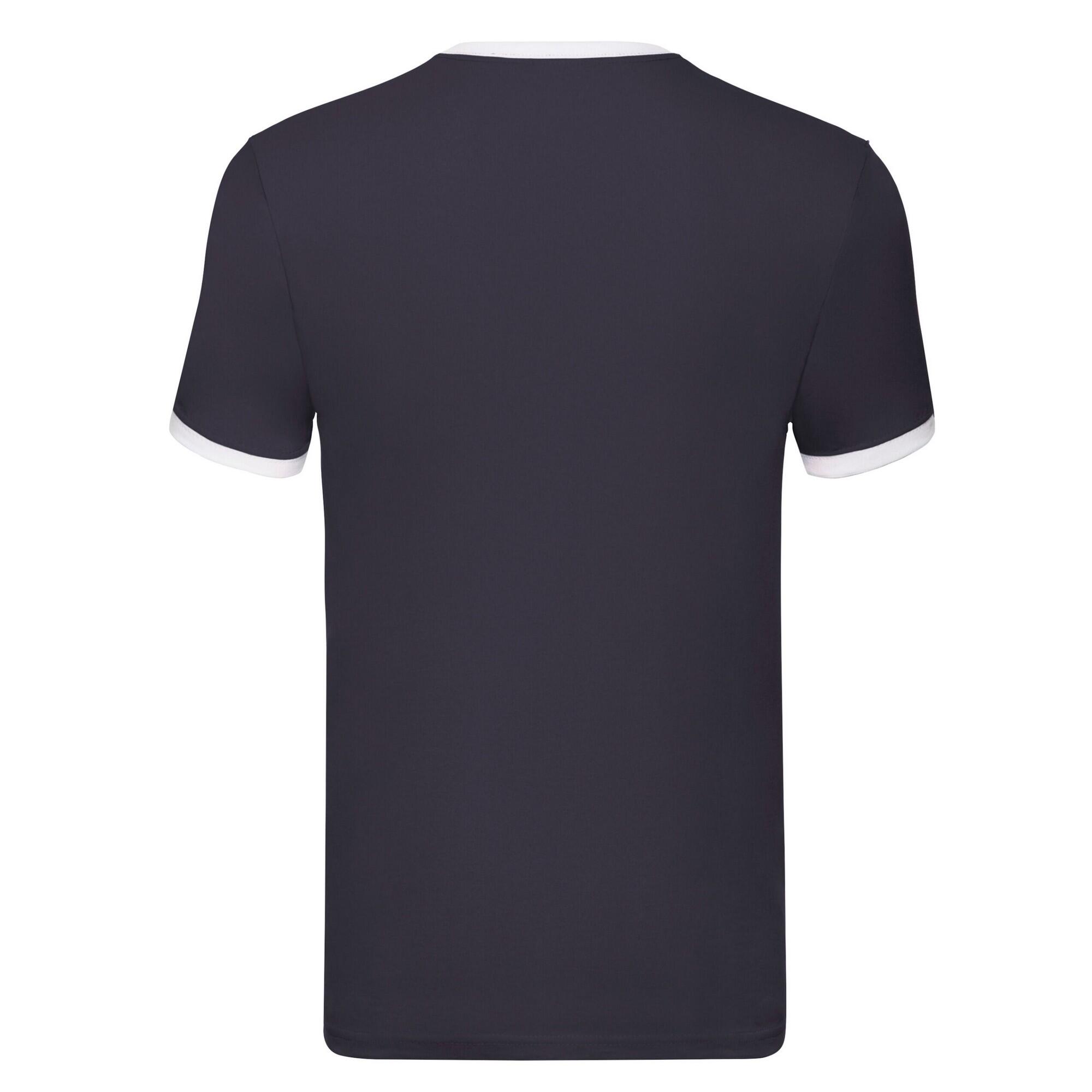 Maglietta Uomo Fruit Of The Loom Ringer 160 Blu Navy Bianco 2/2