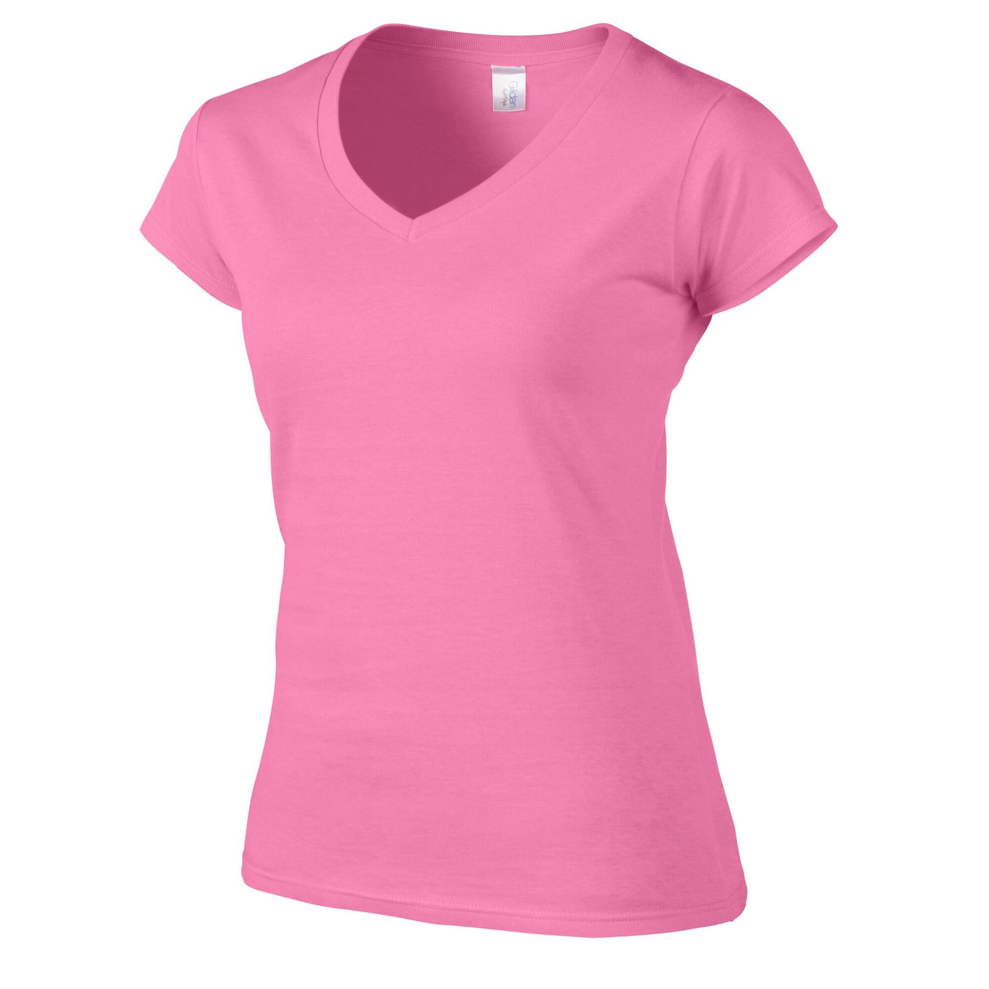 Womens/Ladies Soft Style V Neck TShirt (Azalea) 3/3