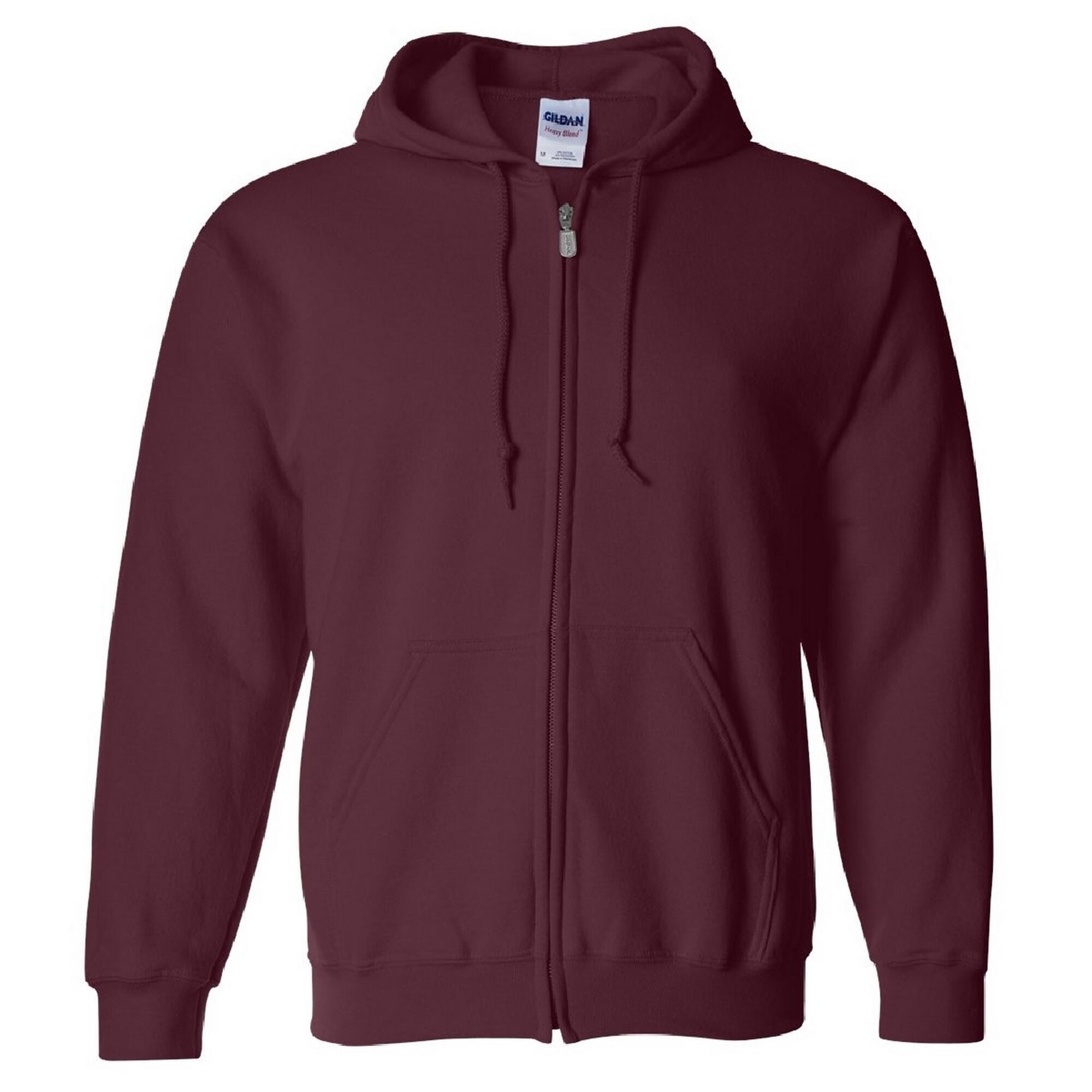 GILDAN Heavy Blend Unisex Adult Full Zip Hooded Sweatshirt Top (Maroon)