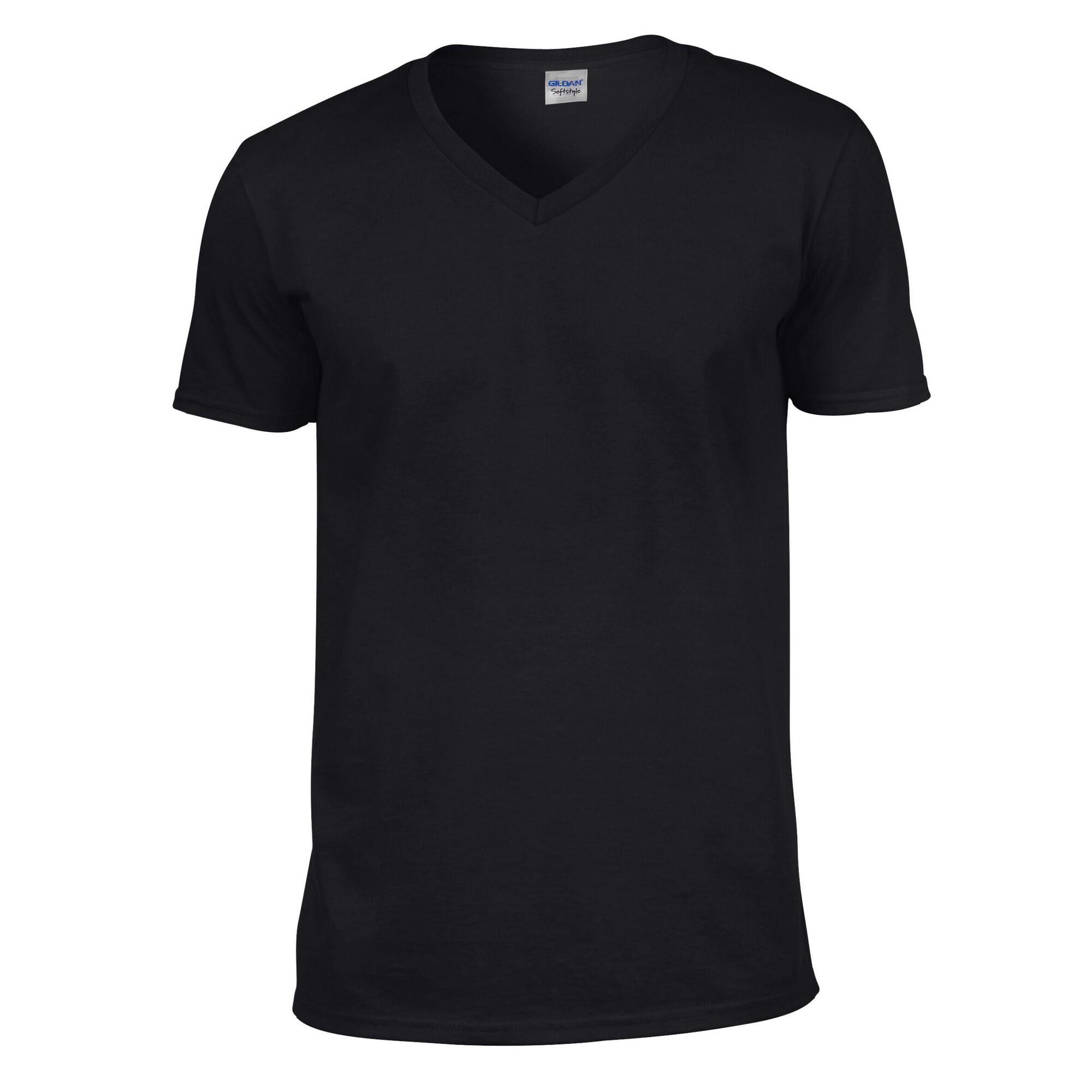GILDAN Unisex Adult Softstyle V Neck TShirt (Black)