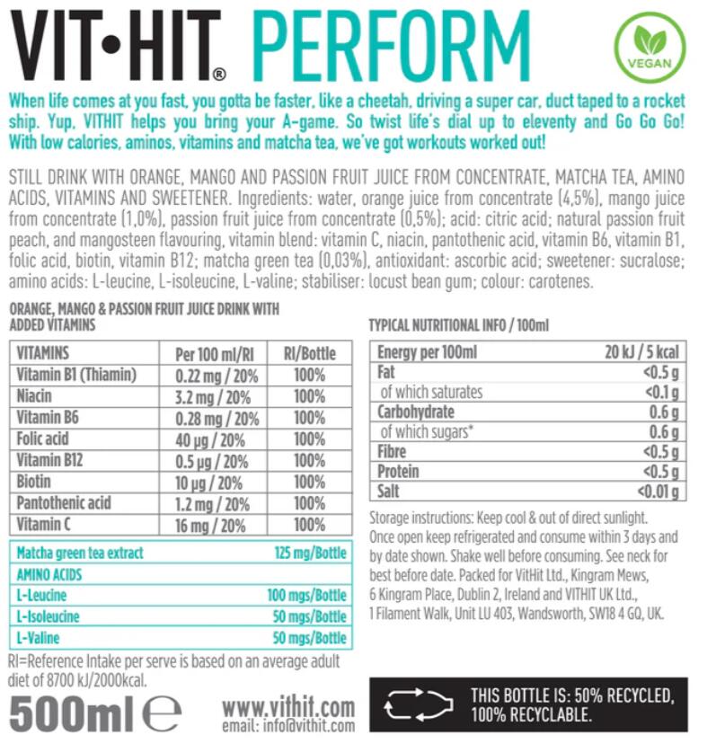 Boisson sans sucre aux vitamines mangue passion - Vithit Perform 3/4