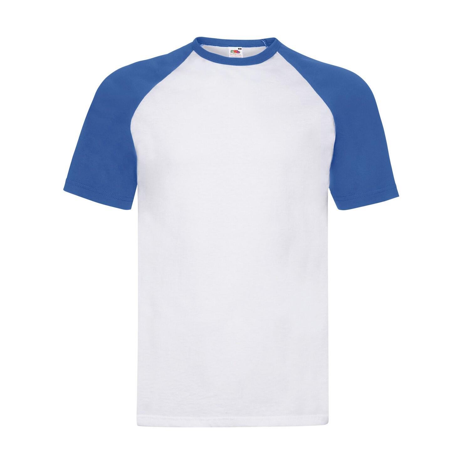 FRUIT OF THE LOOM Unisex Adult Contrast Panel Baseball TShirt (White/Royal Blue)