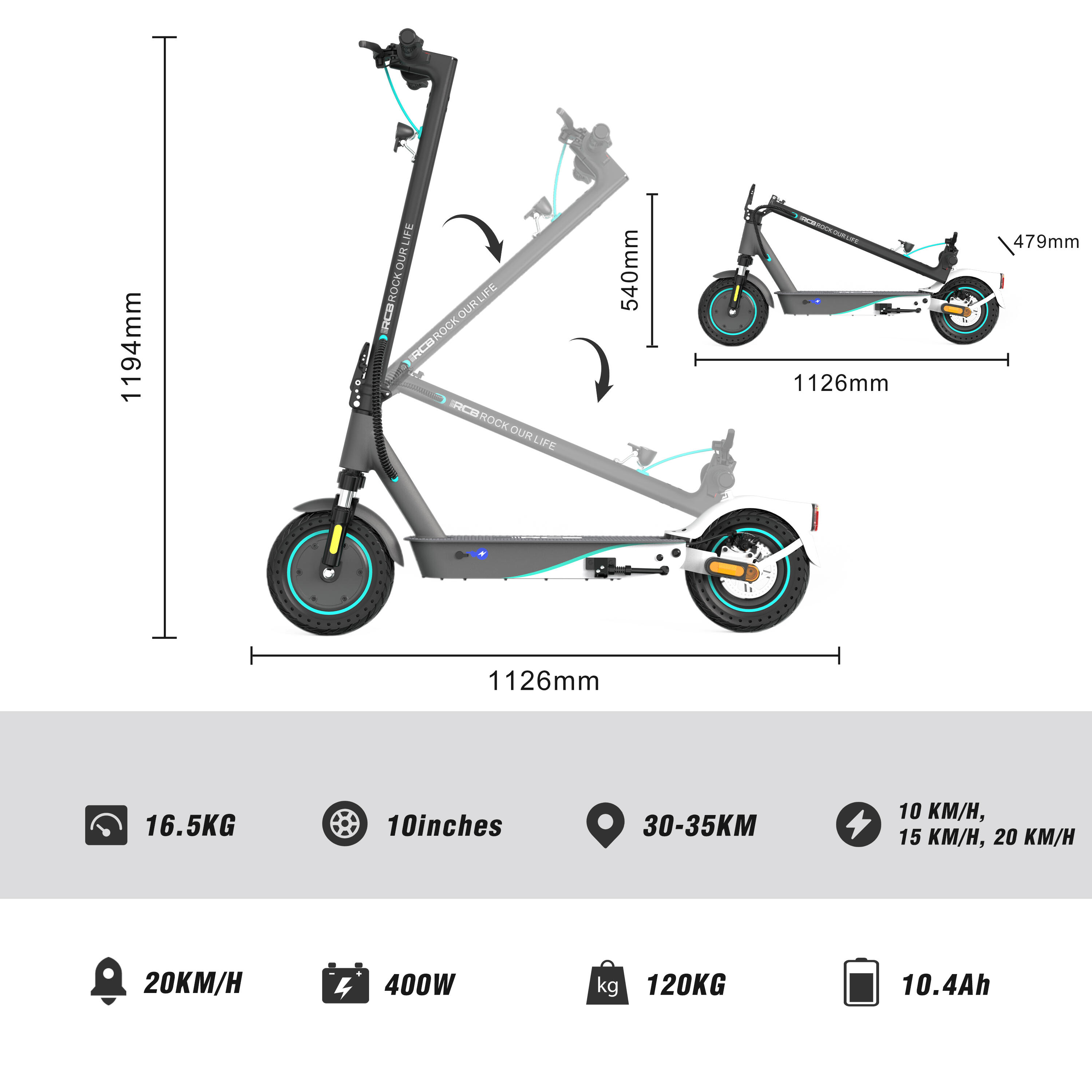 E-Scooter mit Straßenzulassung (ABE) 400W RCB-EV10KPRO 6/7