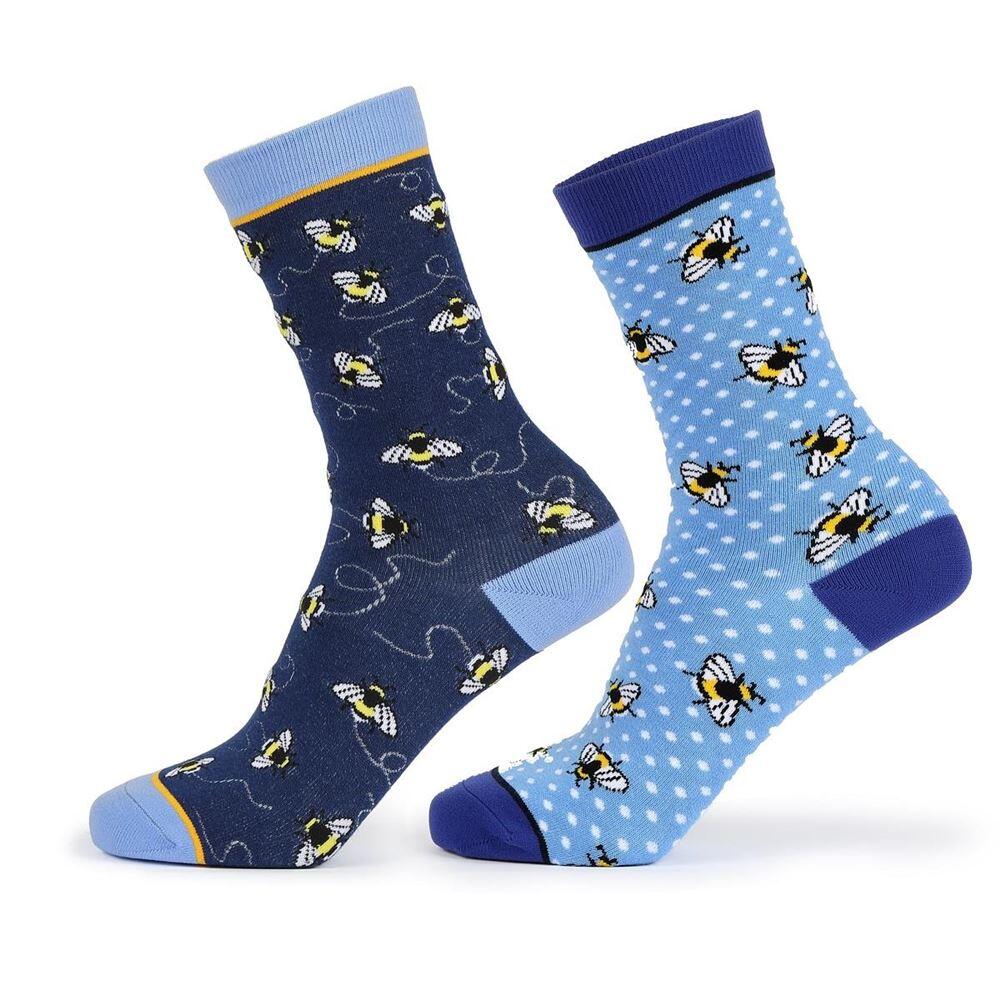 Womens/Ladies Bee Bamboo Socks (Pack of 2) (Blue/Yellow) 1/1