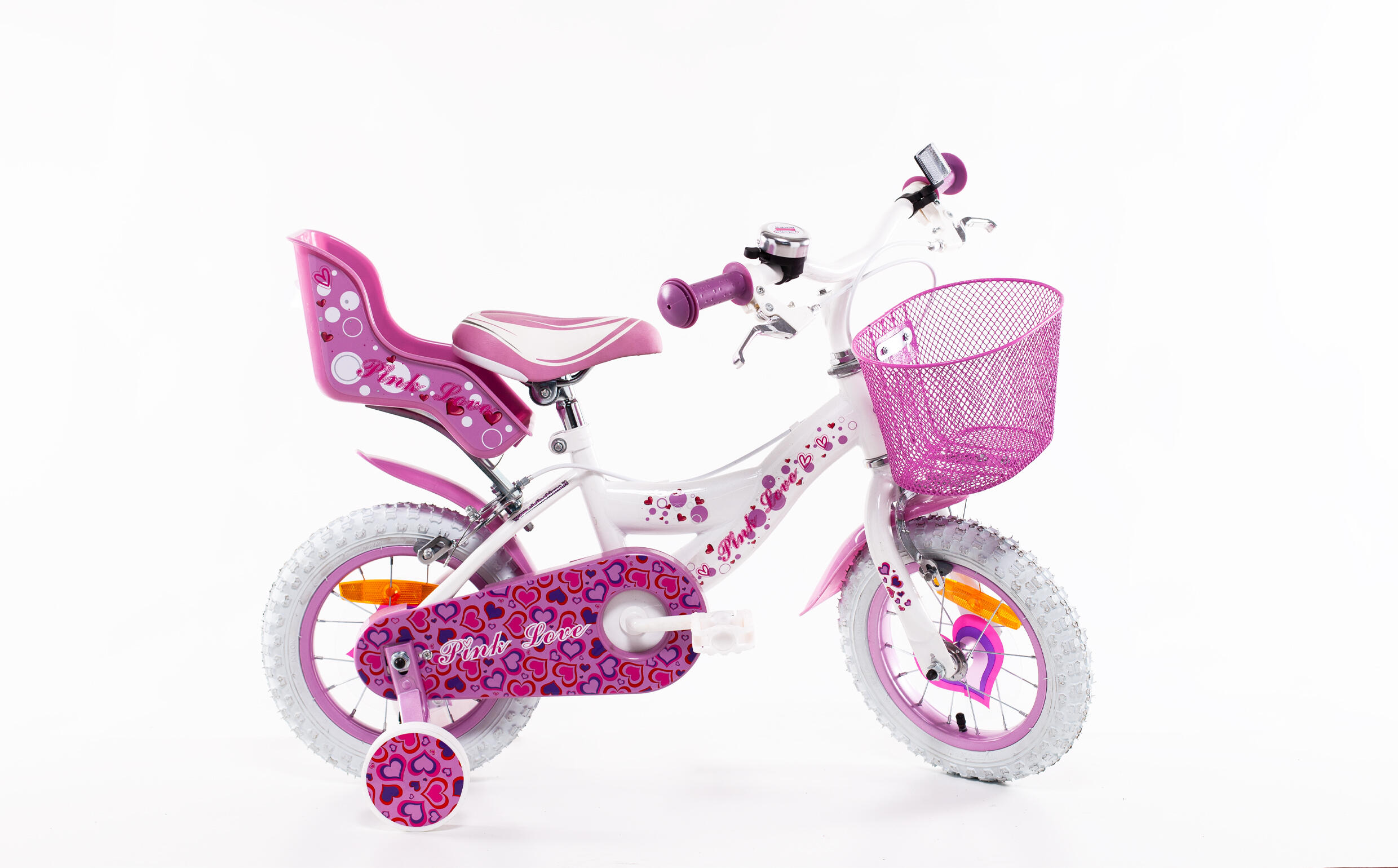 Bicicletă pentru fete SCH Pink Love 12” cu accesorii