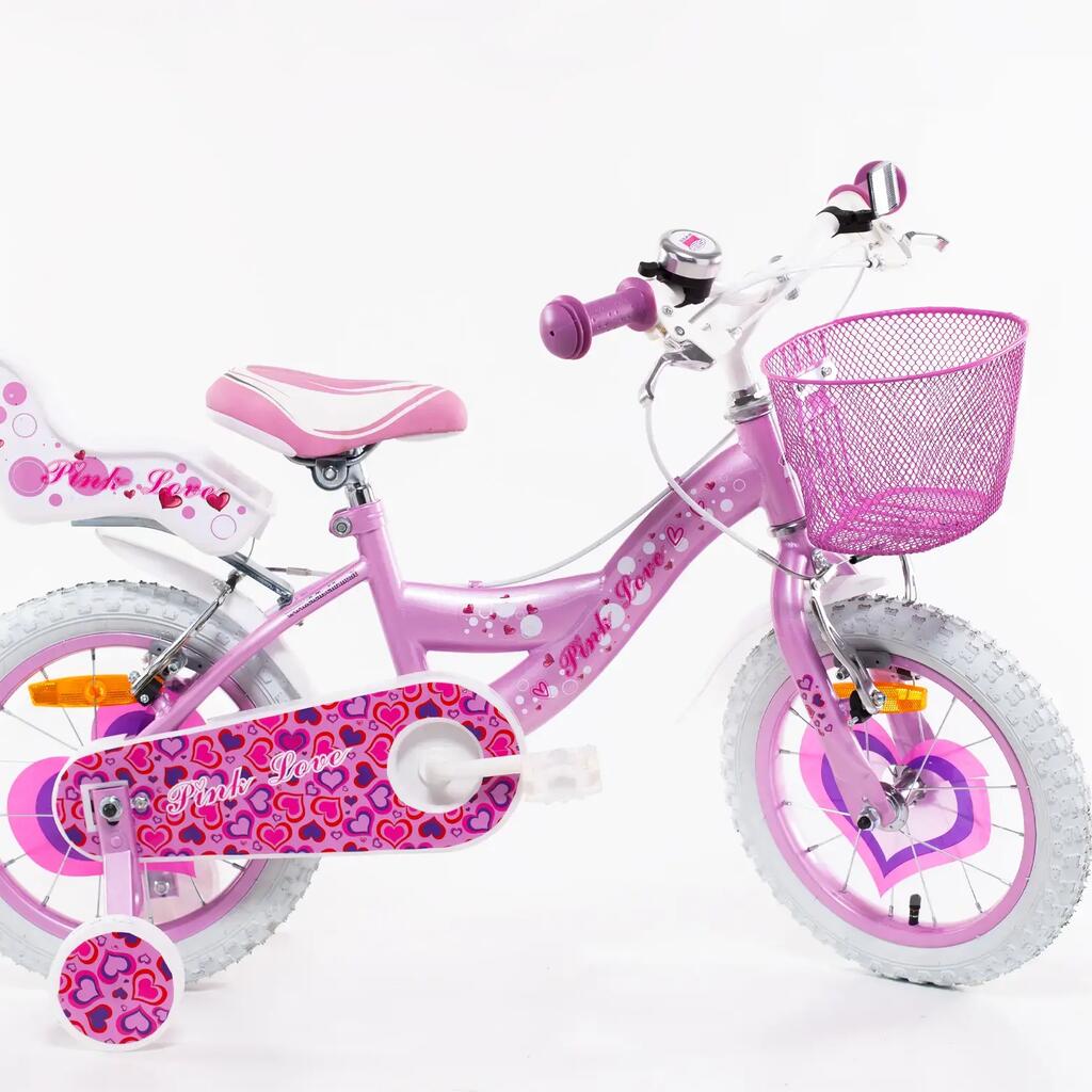 SCH Pink Love 14" girls' bicycle with Basket and doll carrier