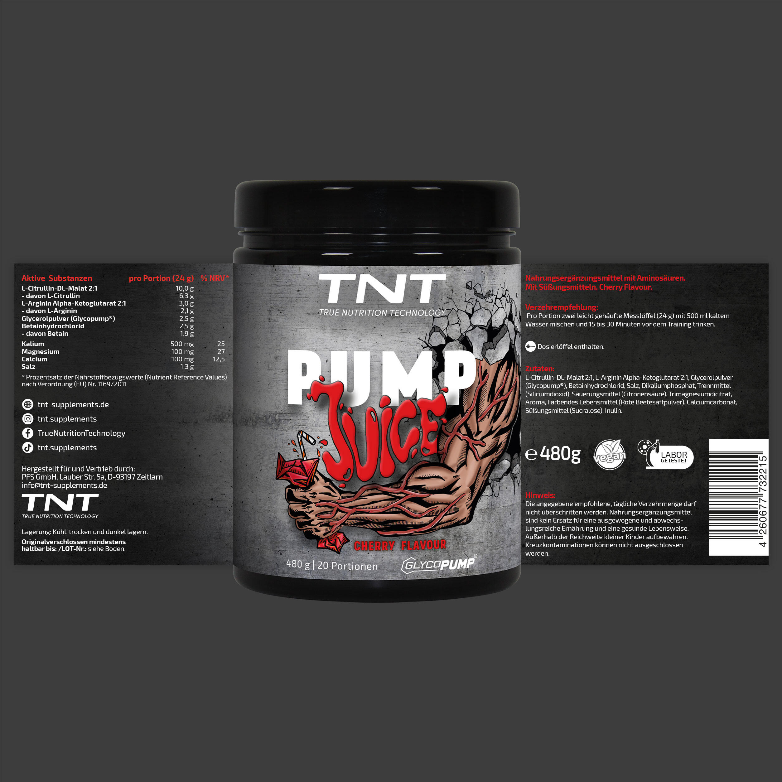 Pump Juice - Trainingsbooster ohne Stimulanzien (Cherry) 480g 5/6