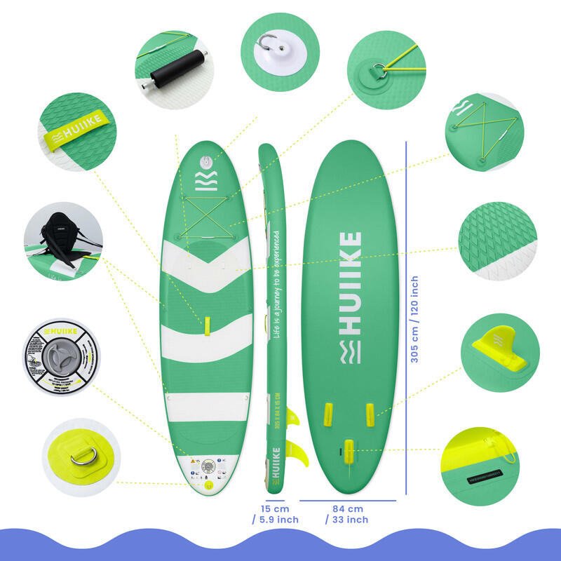 Paddle Gonflable Adulte Accessoires Premium, HUIIKE, Vert, Haute Stabilité